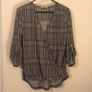 Plaid Wrap Front Blouse